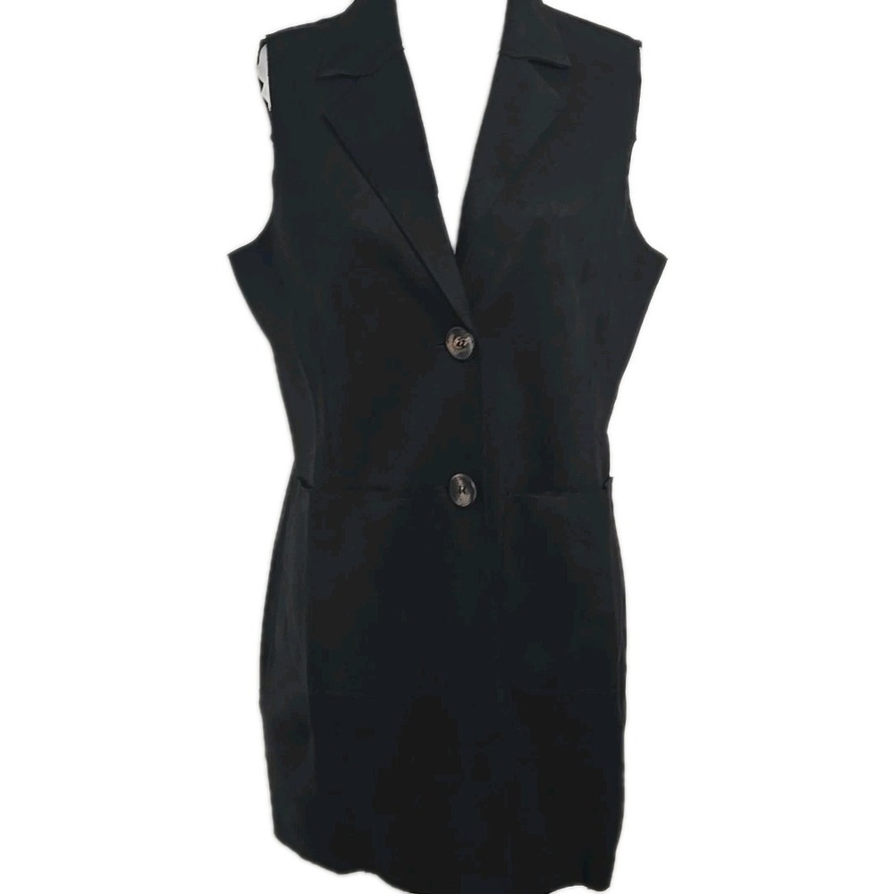 Charles Allure Black Faux Suede Button-Front Long Length Vest Women's Size XL